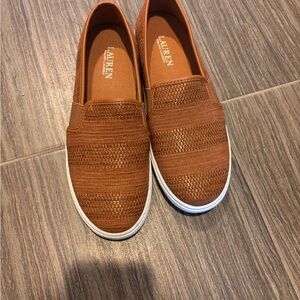 Ralph Lauren. Brown Textured Leather Slip-On